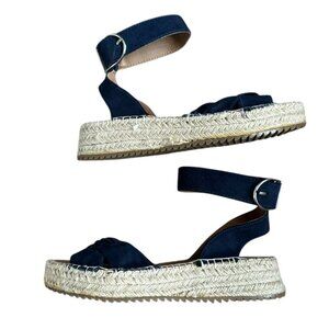 C&A Navy Blue Espadrille Platform Flat Strap Sandals, NEW, 7.5